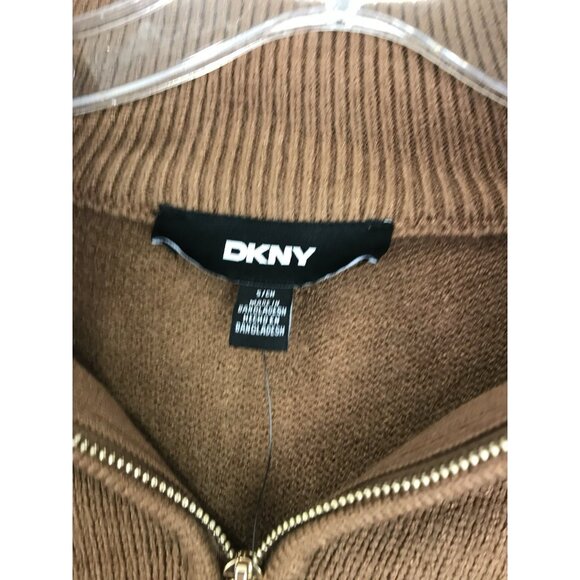 DKNY Sweater Womens Size Small Brown Black Striped 1/4 Zip Long Sleeve Ladies - Picture 3 of 9